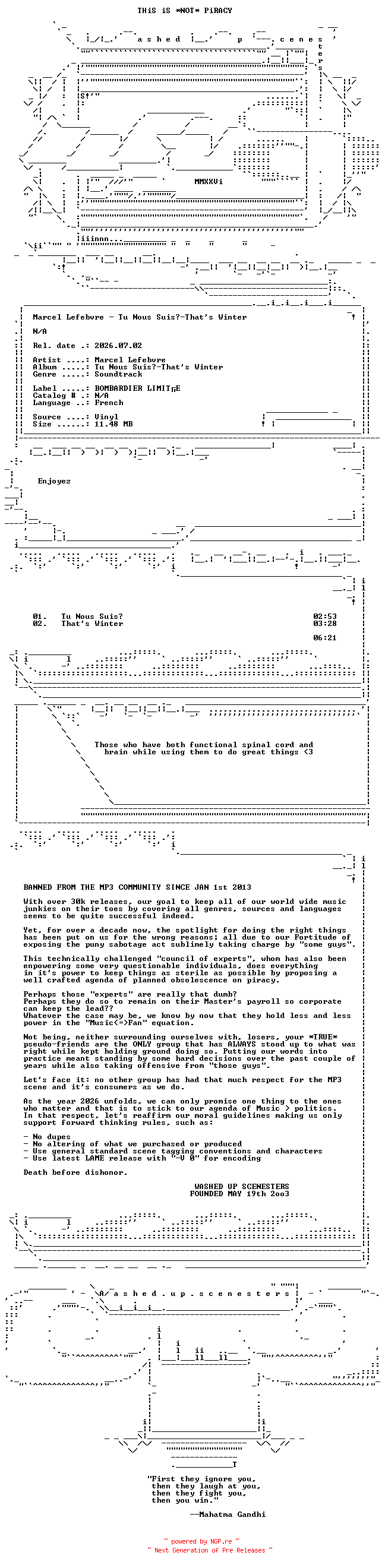 NFO for the release Marcel_Lefebvre--Tu_nous_suis--That_s_Winter-VLS-FR-1976-WUS by WUS