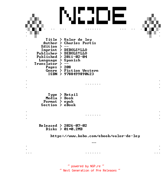 NFO for the release Charles.Portis.Valor.de.ley.2011.SPANiSH.RETAiL.EPUB.eBook-NODE by NODE