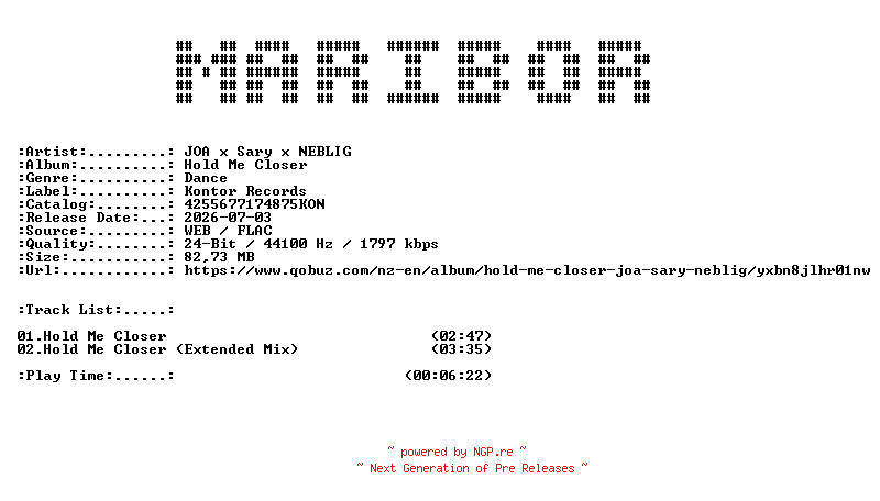 NFO for the release JOA_x_Sary_x_NEBLIG-Hold_Me_Closer-(4255677174875KON)-24BIT-WEB-FLAC-2026-MARiBOR by MARiBOR