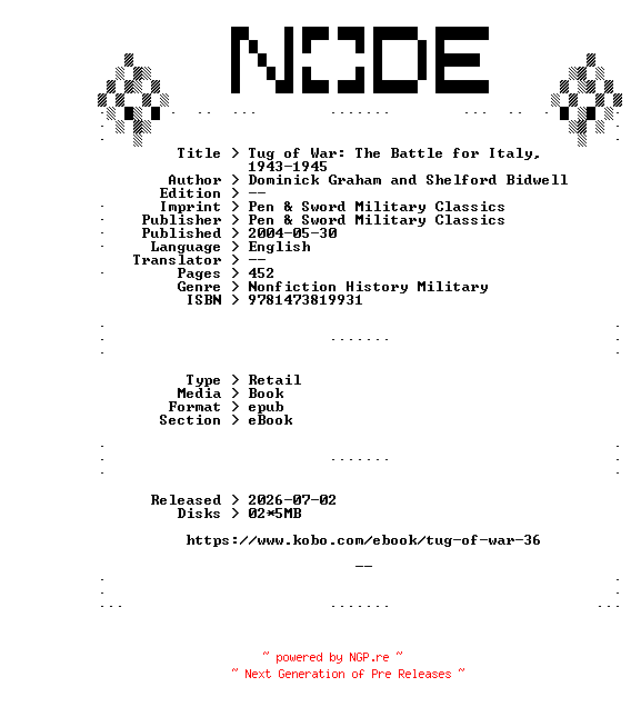 NFO for the release Dominick.Graham.and.Shelford.Bidwell.Tug.of.War.The.Battle.for.Italy.1943-1945.2004.RETAiL.EPUB.eBook-NODE by NODE