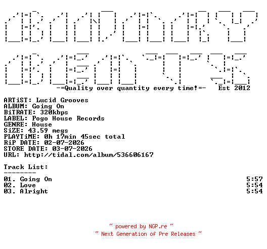 NFO for the release Lucid_Grooves-Going_On-(PHR567)-WEB-2026-BB by BB