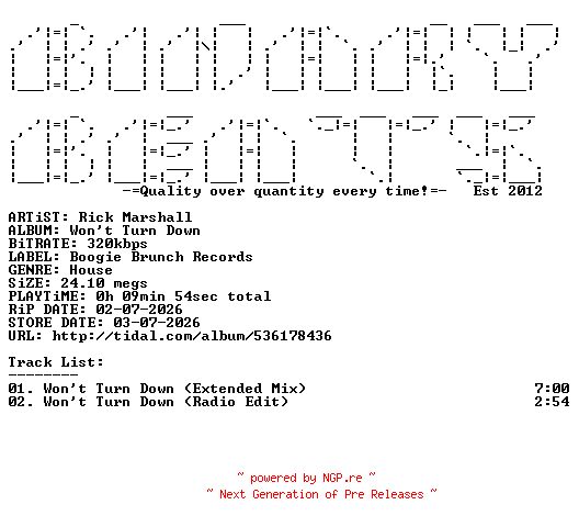 NFO for the release Rick_Marshall-Wont_Turn_Down-(BB461)-WEB-2026-BB by BB