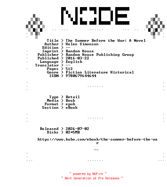 NFO for the release Helen.Simonson.The.Summer.Before.the.War.A.Novel.2016.RETAiL.EPUB.eBook-NODE by NODE