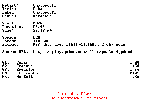 NFO for the release Choppedoff-Fubar-16BIT-WEB-FLAC-2026-VEXED by VEXED