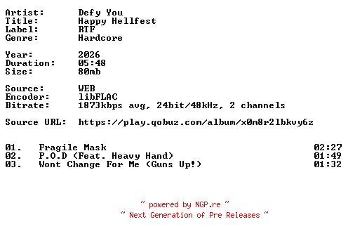 NFO for the release Defy_You-Happy_Hellfest-24BIT-WEB-FLAC-2026-VEXED by VEXED