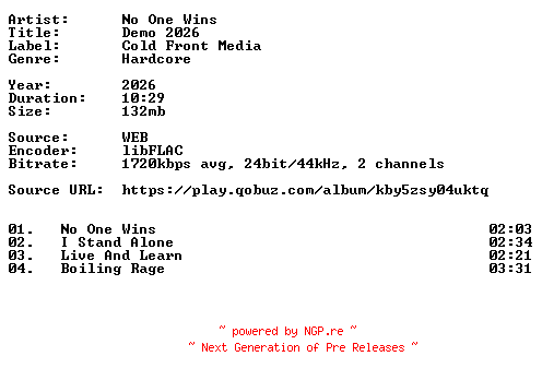 NFO for the release No_One_Wins-Demo_2026-24BIT-WEB-FLAC-2026-VEXED by VEXED