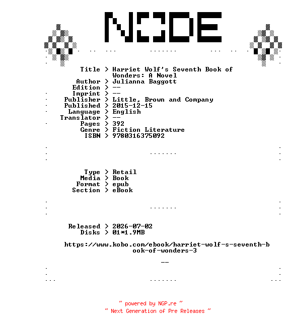 NFO for the release Julianna.Baggott.Harriet.Wolfs.Seventh.Book.of.Wonders.A.Novel.2015.RETAiL.EPUB.eBook-NODE by NODE