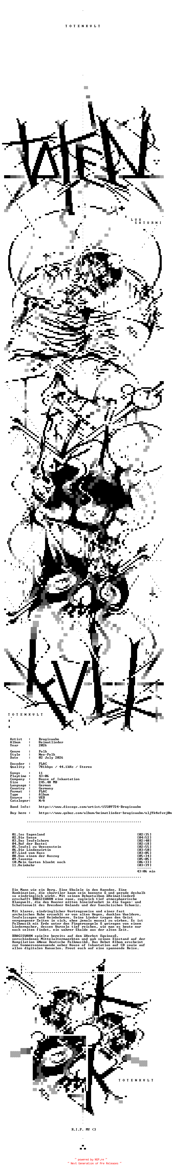 NFO for the release Bragiswahn-Heimatlieder-DE-16BIT-WEB-FLAC-2026-TOTENKVLT by TOTENKVLT