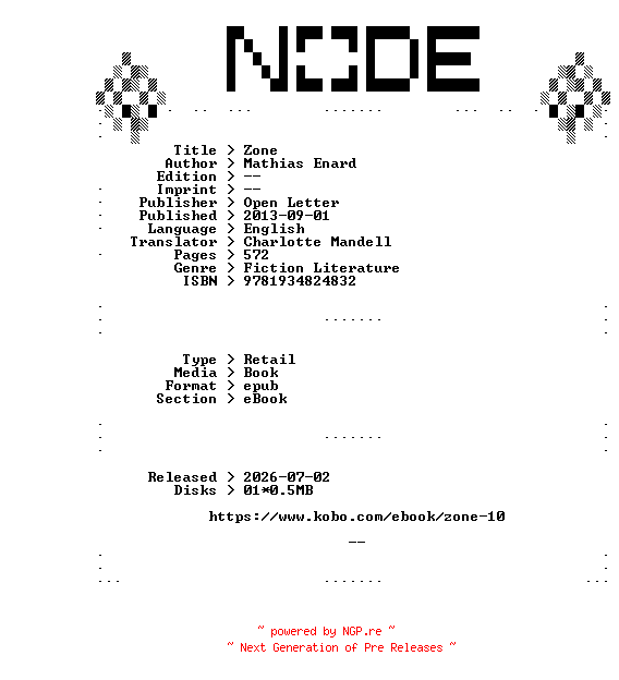NFO for the release Mathias.Enard.Zone.2013.RETAiL.EPUB.eBook-NODE by NODE