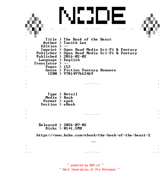 NFO for the release Tanith.Lee.The.Book.of.the.Beast.2016.RETAiL.EPUB.eBook-NODE by NODE