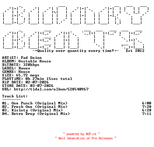 NFO for the release Pad_Union-Unstable_House-(RWXD052)-WEB-2026-BB by BB