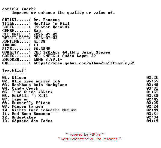 NFO for the release Dr._Faustus-Netflix_n_Kill-WEB-DE-2026-ENRiCH by ENRiCH