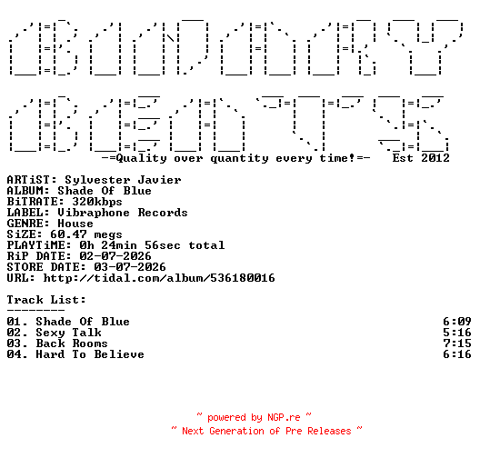 NFO for the release Sylvester_Javier-Shade_Of_Blue-(VIBD006)-WEB-2026-BB by BB