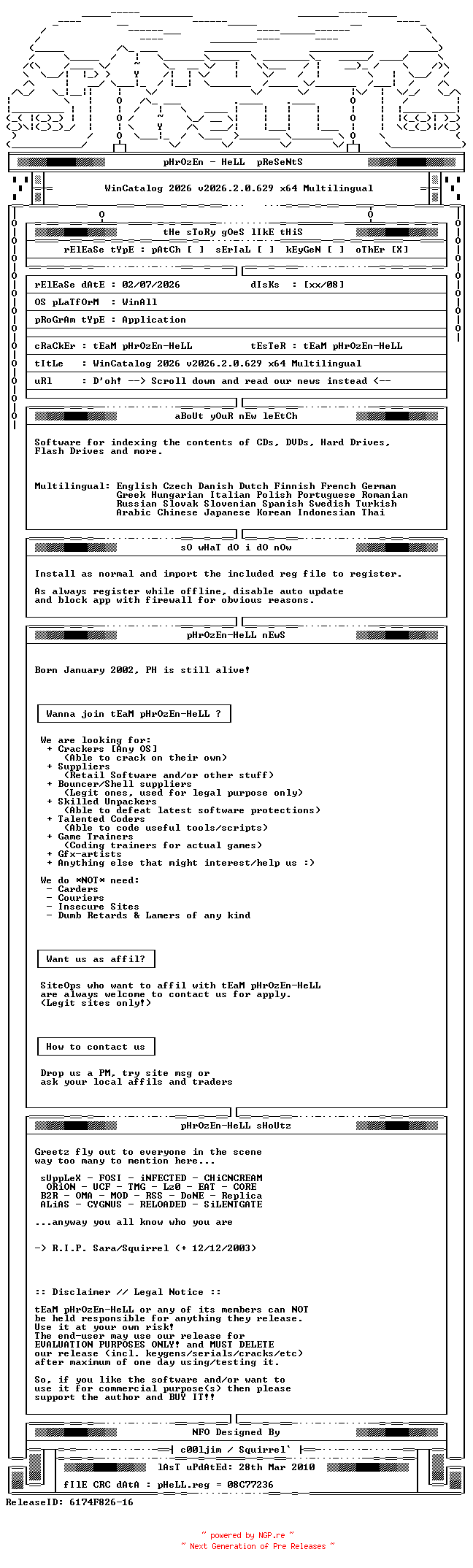 NFO for the release WinCatalog.2026.v2026.2.0.629.x64.Multilingual-PH by PH
