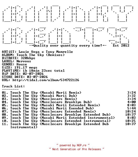 NFO for the release Louie_Vega_x_Tony_Momrelle-Touch_The_Sky_(Remixes)-(NER27133)-WEB-2026-BB by BB