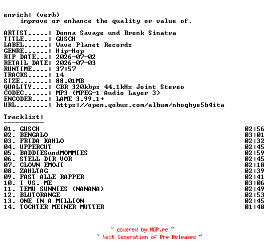 NFO for the release Donna_Savage_und_Brenk_Sinatra-GUSCH-WEB-DE-2026-ENRiCH by ENRiCH