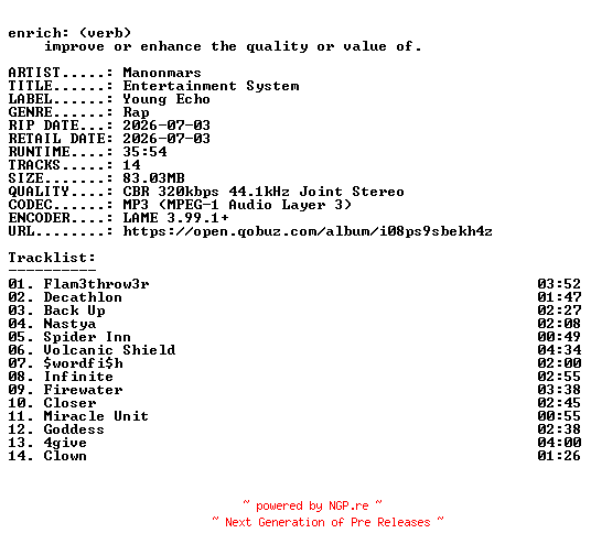 NFO for the release Manonmars-Entertainment_System-WEB-2026-ENRiCH by ENRiCH
