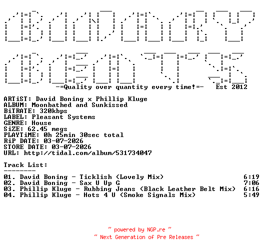 NFO for the release David_Boning_x_Phillip_Kluge-Moonbathed_And_Sunkissed-(PS014)-WEB-2026-BB by BB