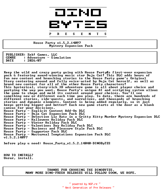 NFO for the release House_Party_Update_v1.5.2.14097-DINOByTES by DINOByTES