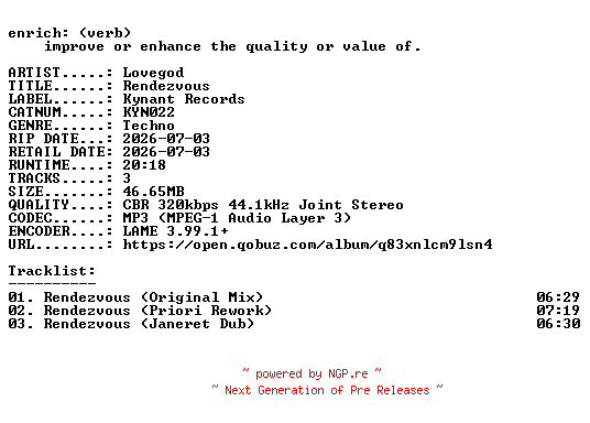 NFO for the release Lovegod-Rendezvous-(KYN022)-WEB-2026-ENRiCH by ENRiCH