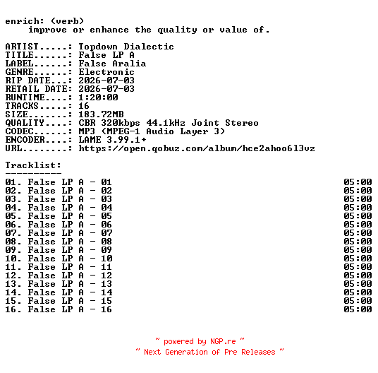 NFO for the release Topdown_Dialectic-False_LP_A-WEB-2026-ENRiCH by ENRiCH