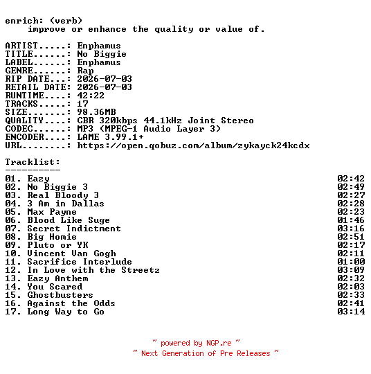 NFO for the release Enphamus-No_Biggie-WEB-2026-ENRiCH by ENRiCH