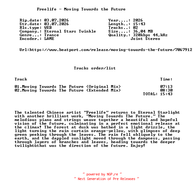 NFO for the release Freelife_-_Moving_Towards_The_Future-(ESTK010)-WEB-2026-FMC by FMC