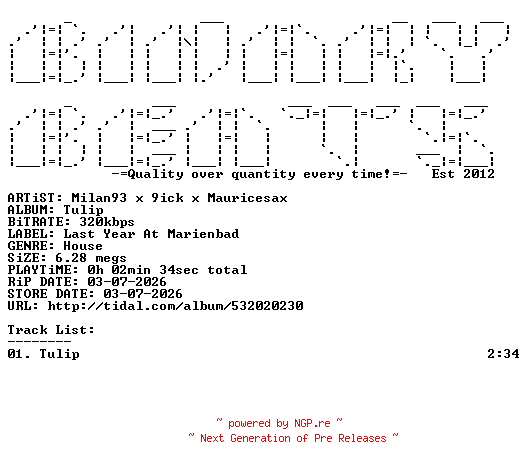 NFO for the release Milan93_x_9ick_x_Mauricesax-Tulip-(LYAM013S1)-SINGLE-WEB-2026-BB by BB