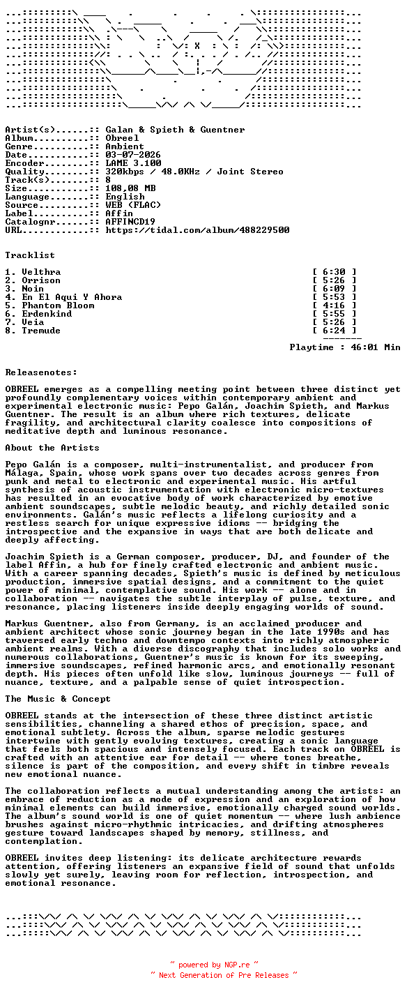 NFO for the release Galan_And_Spieth_And_Guentner-Obreel-AFFINCD19-WEB-2026-WAV by WAV