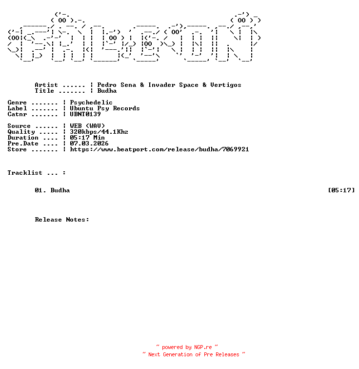 NFO for the release Pedro_Sena_And_Invader_Space_And_Vertigos-Budha-(UBNT0139)-SINGLE-WEB-2026-FALCON by FALCON