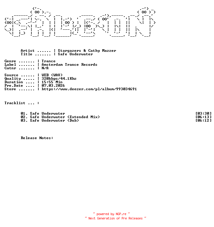 NFO for the release Stargazers_And_Cathy_Mazzer-Safe_Underwater-WEB-2026-FALCON by FALCON