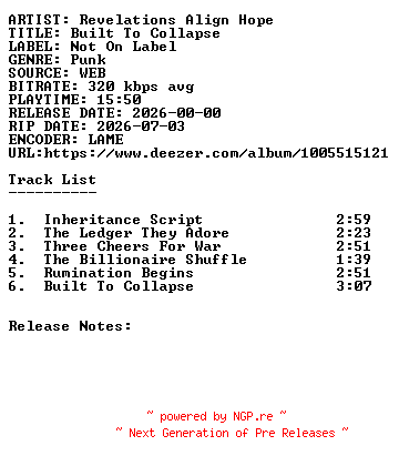 NFO for the release Revelations_Align_Hope-Built_To_Collapse-WEB-2026-SDR by SDR