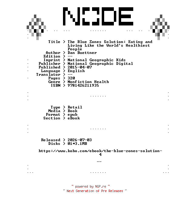 NFO for the release Dan.Buettner.The.Blue.Zones.Solution.Eating.and.Living.Like.the.Worlds.Healthiest.People.2015.RETAiL.EPUB.eBook-NODE by NODE