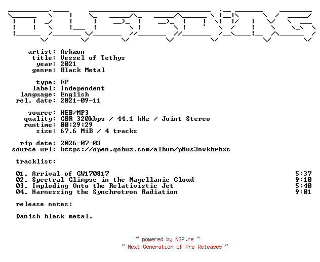 NFO for the release Arkaeon-Vessel_of_Tethys-EP-WEB-2021-BLEEDiNG by BLEEDiNG