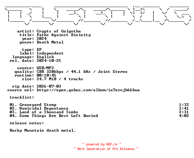 NFO for the release Crypts_of_Golgotha-Paths_Against_Divinity-EP-WEB-2024-BLEEDiNG by BLEEDiNG