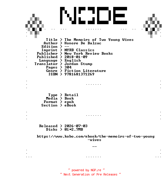 NFO for the release Honore.De.Balzac.The.Memoirs.of.Two.Young.Wives.2018.RETAiL.EPUB.eBook-NODE by NODE