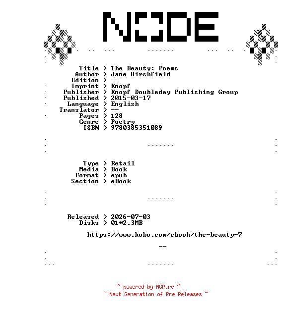 NFO for the release Jane.Hirshfield.The.Beauty.Poems.2015.RETAiL.EPUB.eBook-NODE by NODE