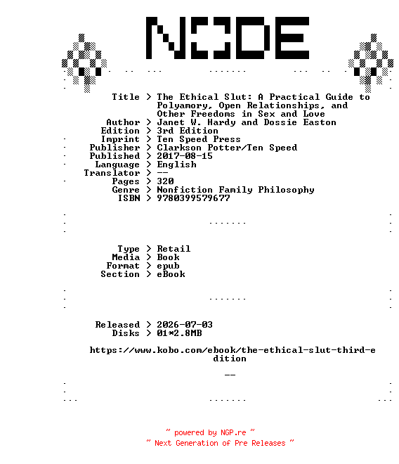 NFO for the release Janet.W.Hardy.and.Dossie.Easton.The.Ethical.Slut.A.Practical.Guide.to.Polyamory.Open.Relationships.and.Other.Freedoms.in.Sex.and.Love.3rd.Edition.2017.RETAiL.EPUB.eBook-NODE by NODE