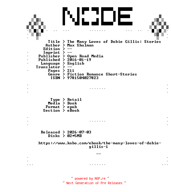 NFO for the release Max.Shulman.The.Many.Loves.of.Dobie.Gillis.Stories.2016.RETAiL.EPUB.eBook-NODE by NODE