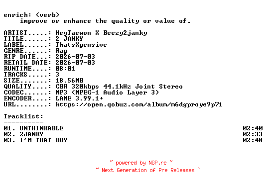 NFO for the release HeyTaewon_X_Beezy2janky-2_JANKY-EP-WEB-2026-ENRiCH by ENRiCH