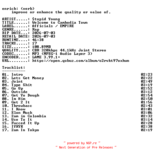NFO for the release stupid_Young-Welcome_to_Cambodia_Town-WEB-2026-ENRiCH by ENRiCH