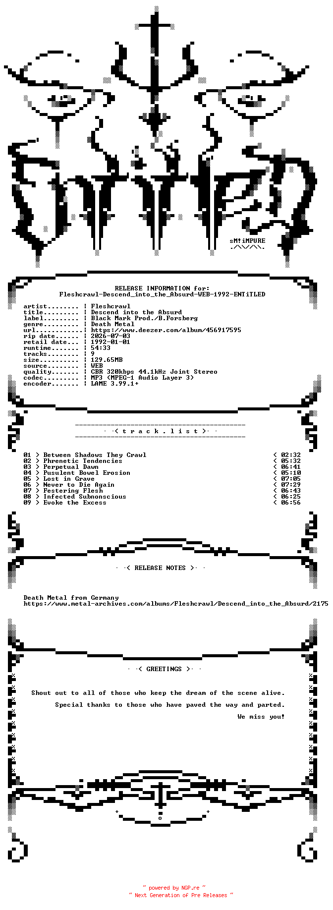 NFO for the release Fleshcrawl-Descend_into_the_Absurd-WEB-1992-ENTiTLED by ENTiTLED