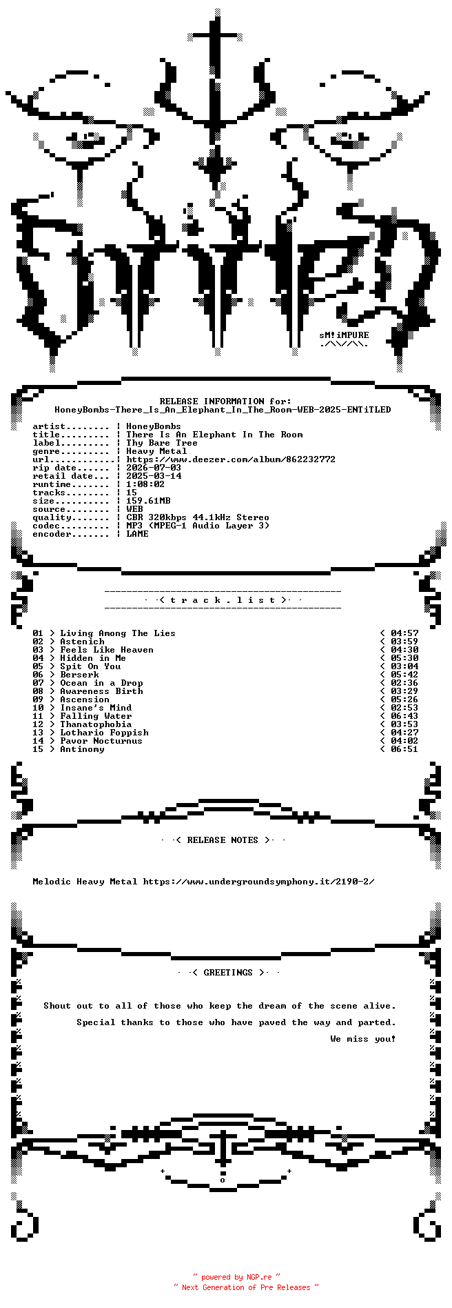NFO for the release HoneyBombs-There_Is_An_Elephant_In_The_Room-WEB-2025-ENTiTLED by ENTiTLED