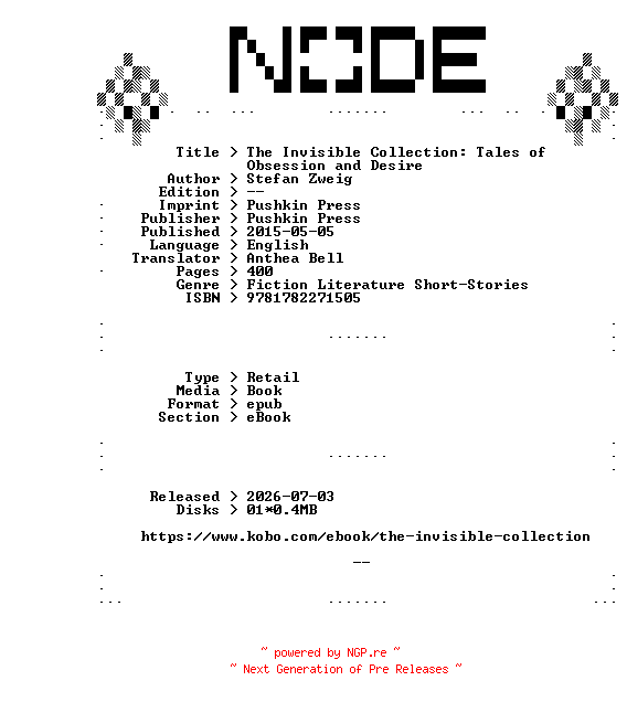 NFO for the release Stefan.Zweig.The.Invisible.Collection.Tales.of.Obsession.and.Desire.2015.RETAiL.EPUB.eBook-NODE by NODE