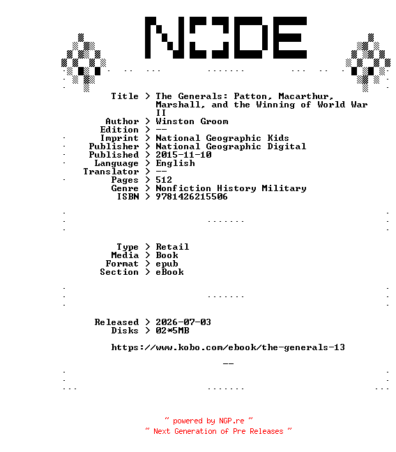 NFO for the release Winston.Groom.The.Generals.Patton.Macarthur.Marshall.and.the.Winning.of.World.War.II.2015.RETAiL.EPUB.eBook-NODE by NODE