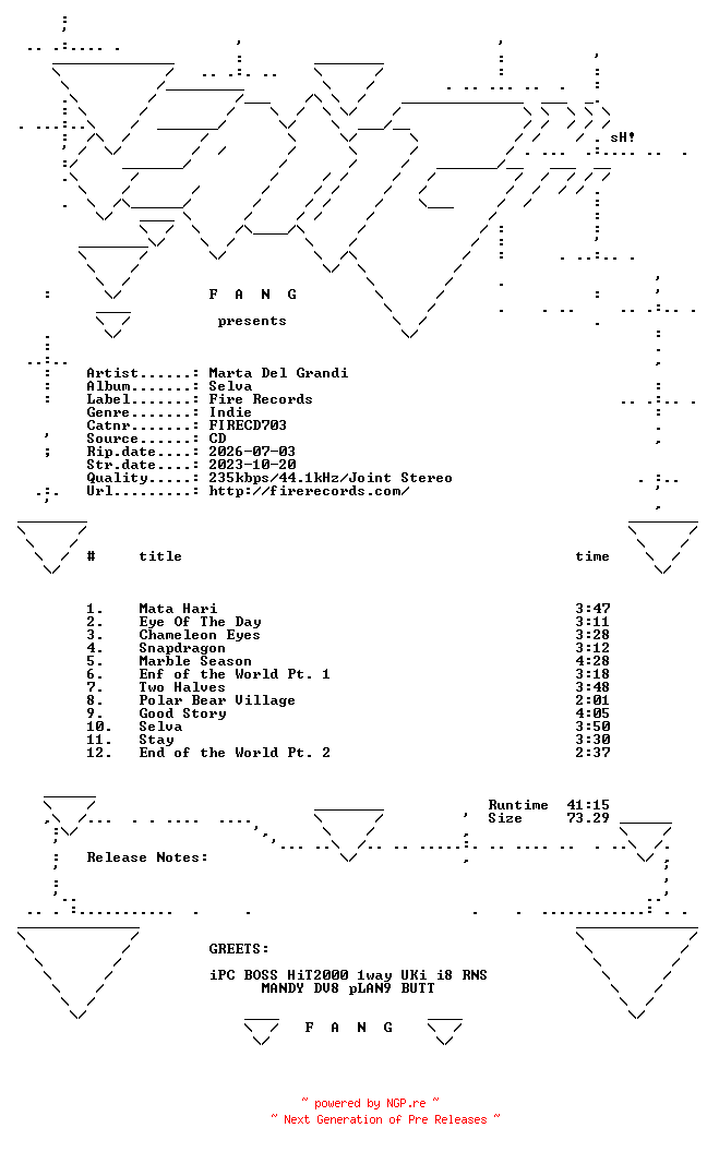NFO for the release Marta_Del_Grandi-Selva-(FIRECD703)-PROMO-CD-2023-FANG by FANG