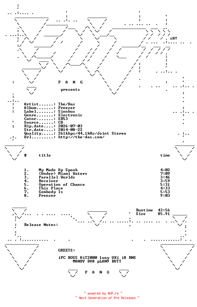 NFO for the release The_Das-Freezer-(SR53)-CD-2014-FANG by FANG