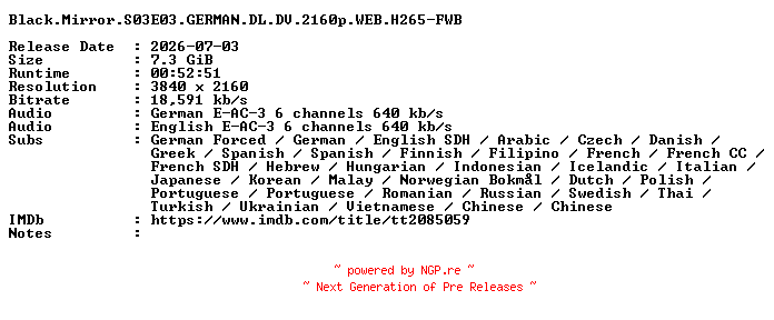 NFO for the release Black.Mirror.S03E03.GERMAN.DL.DV.2160p.WEB.H265-FWB by FWB
