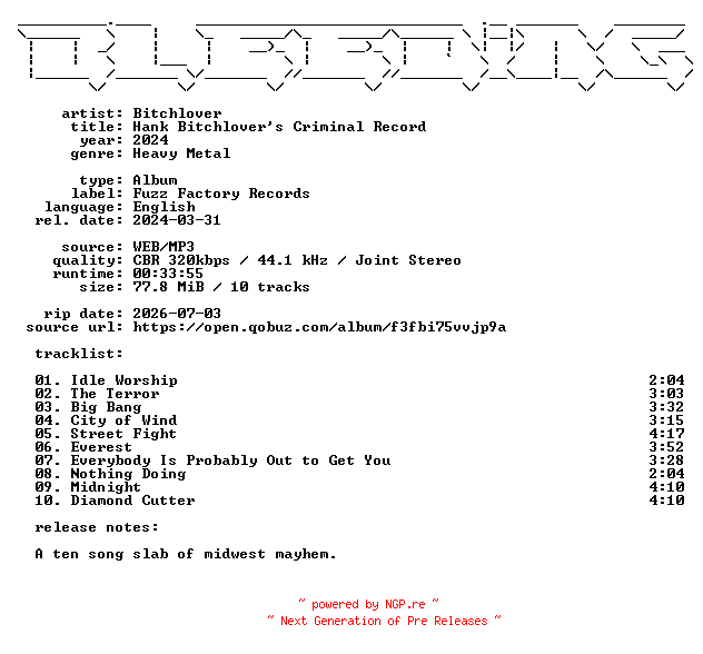 NFO for the release Bitchlover-Hank_Bitchlovers_Criminal_Record-WEB-2024-BLEEDiNG by BLEEDiNG
