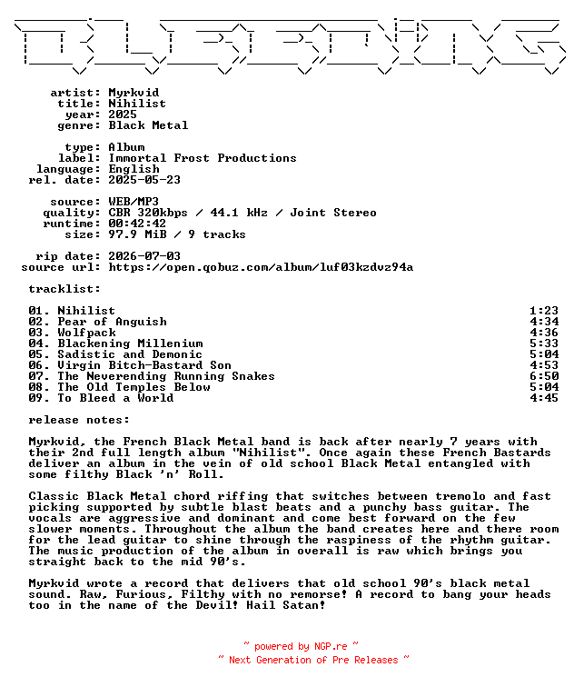 NFO for the release Myrkvid-Nihilist-WEB-2025-BLEEDiNG by BLEEDiNG
